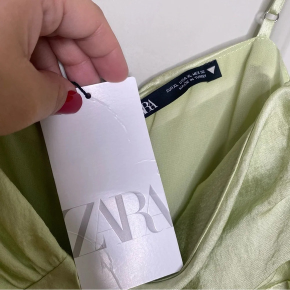✨NWT Zara Lime Green Satin Ruched Bustier Mini Dress Size XL Blogger Favorite - Picture 7 of 12
